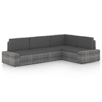 4-tlg. Garten-Lounge-Set mit Kissen Grau Poly Rattan