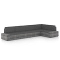 5-tlg. Garten-Lounge-Set mit Kissen Grau Poly Rattan