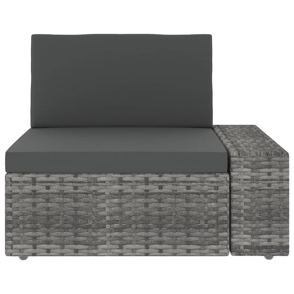 5-tlg. Garten-Lounge-Set mit Kissen Grau Poly Rattan