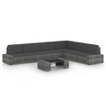 7-tlg. Garten-Lounge-Set mit Kissen Grau Poly Rattan
