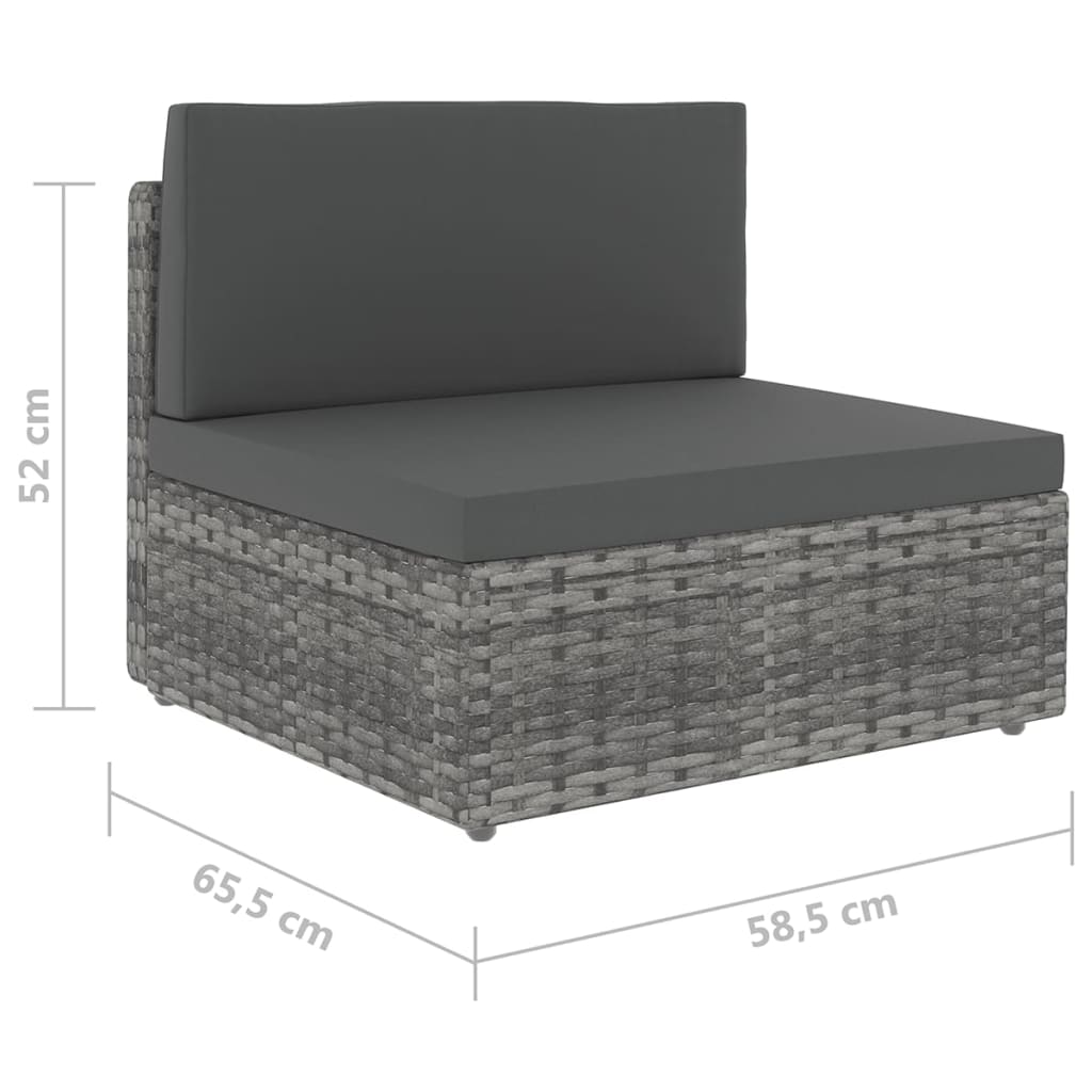 7-tlg. Garten-Lounge-Set mit Kissen Grau Poly Rattan