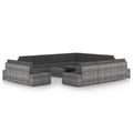 12-tlg. Garten-Lounge-Set mit Kissen Grau Poly Rattan