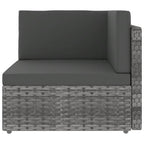 9-tlg. Garten-Lounge-Set mit Kissen Grau Poly Rattan