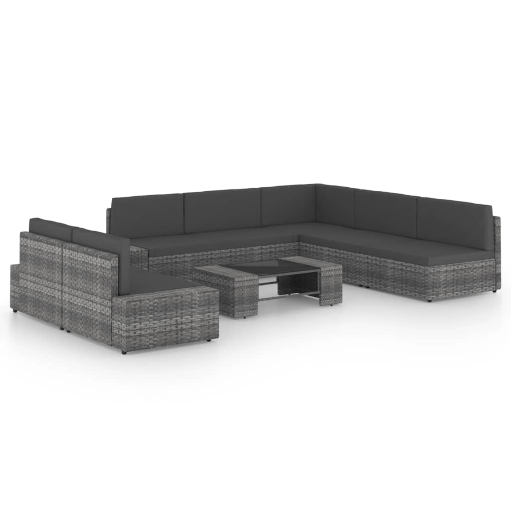 8-tlg. Garten-Lounge-Set mit Kissen Grau Poly Rattan
