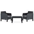 3-tlg. Garten-Lounge-Set mit Kissen PP Rattan Anthrazit