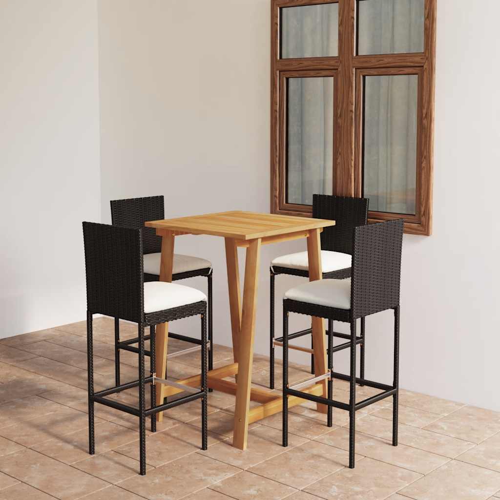 5-tlg. Gartenbar-Set mit Kissen Schwarz