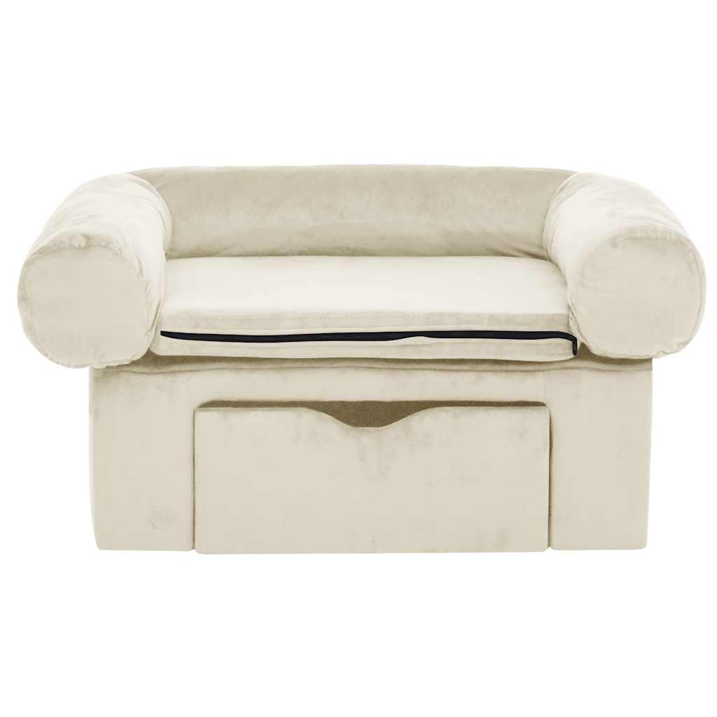 Hundesofa mit Schublade Creme 75x50x38 cm Plüsch