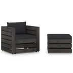 2-tlg. Garten-Lounge-Set mit Kissen Grau Imprägniertes Holz