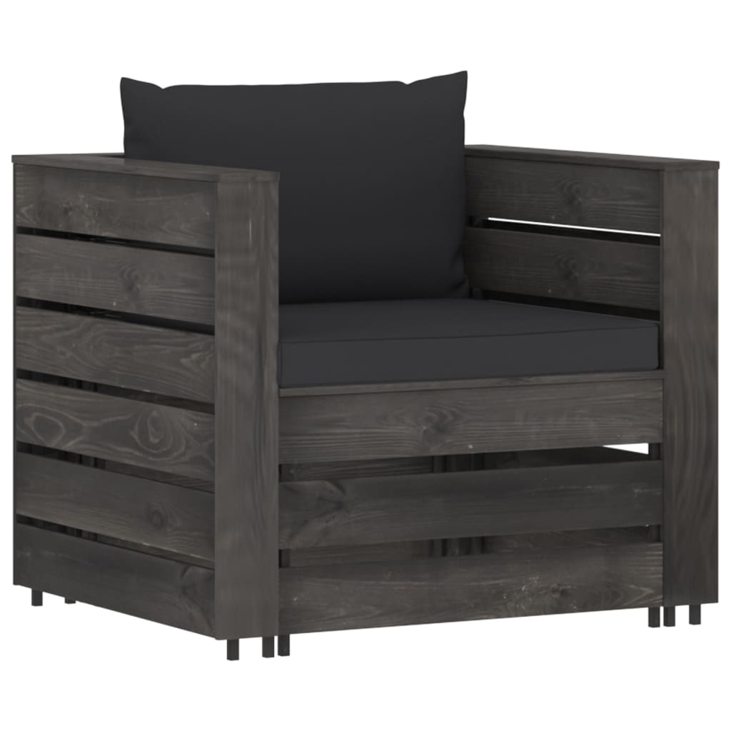 2-tlg. Garten-Lounge-Set mit Kissen Grau Imprägniertes Holz