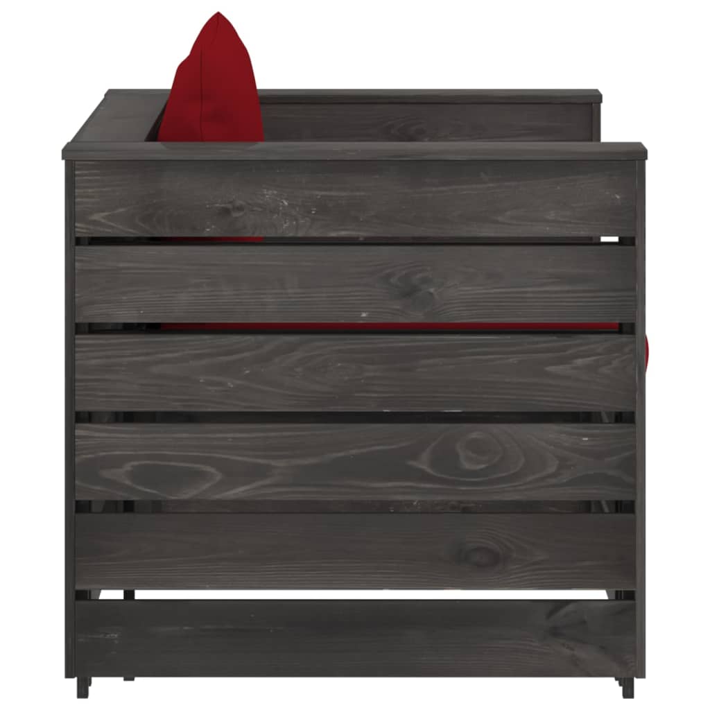2-tlg. Garten-Lounge-Set mit Kissen Grau Imprägniertes Holz
