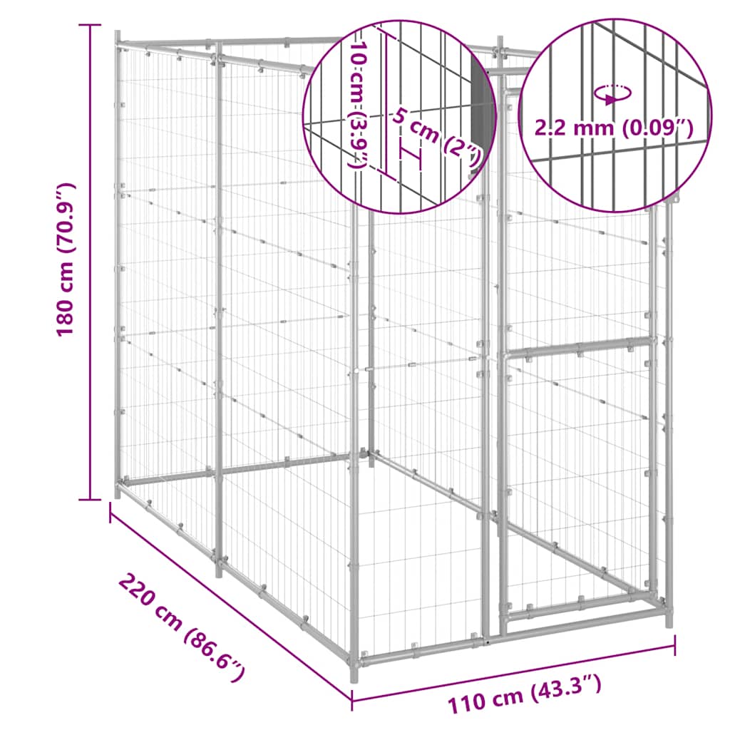 Outdoor-Hundezwinger Verzinkter Stahl 110x220x180 cm
