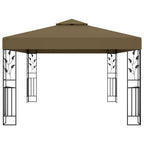 Pavillon mit Doppeldach & LED-Lichterkette 3x4 m Taupe