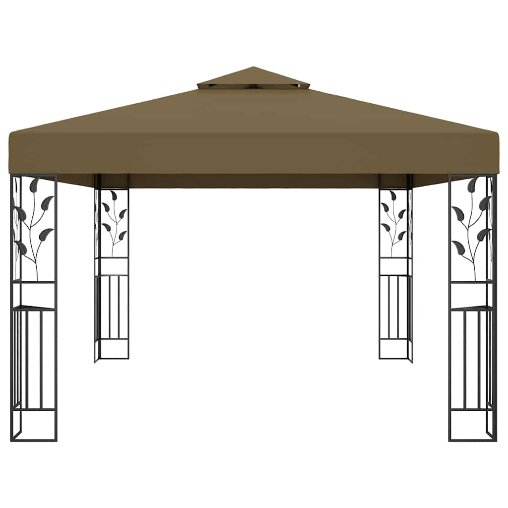 Pavillon mit Doppeldach & LED-Lichterkette 3x4 m Taupe