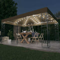Pavillon mit Doppeldach & LED-Lichterkette 3x4 m Taupe