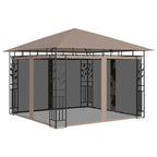 Pavillon mit Moskitonetz & LED-Lichterkette 3x3x2,73 m Taupe