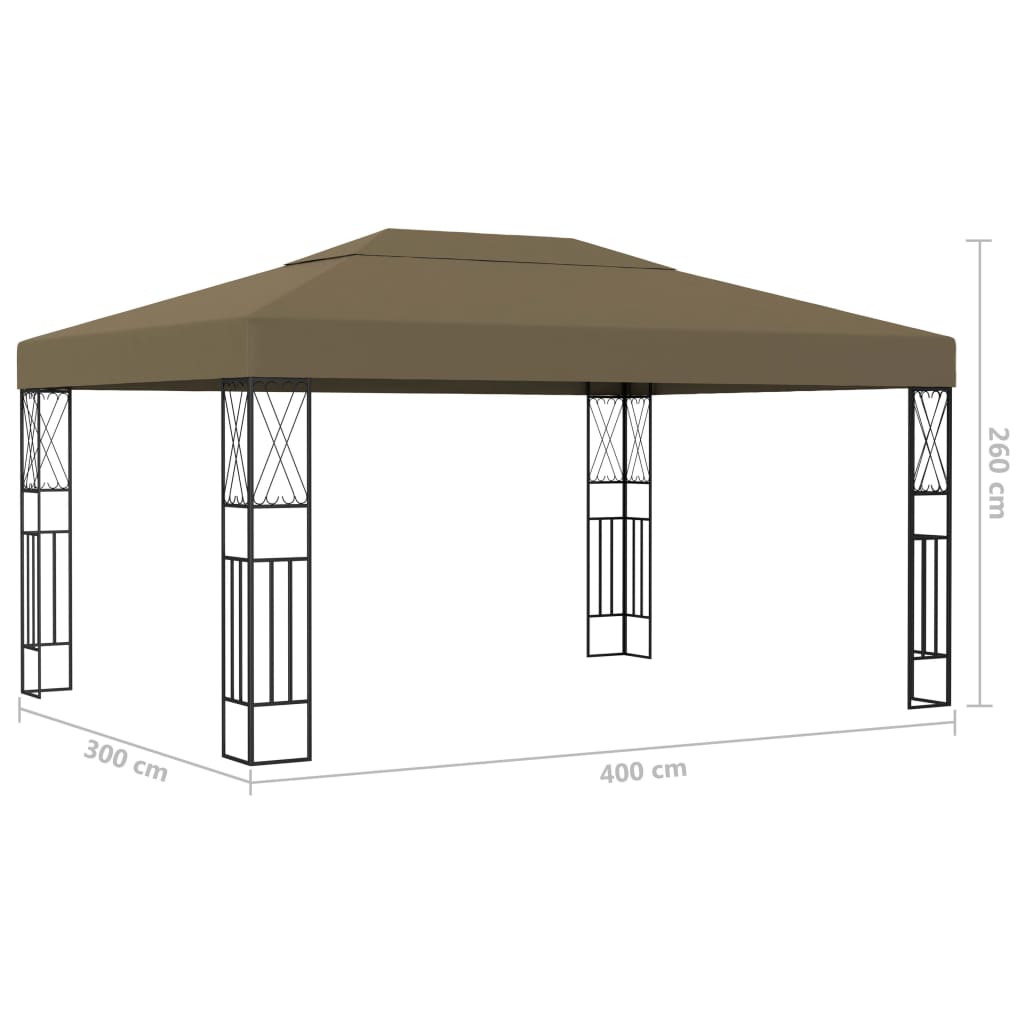 Pavillon mit LED-Lichterkette 3x4 m Taupe Stoff