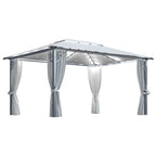 Pavillon mit Vorhängen & LED-Lichterkette 400x300 cm Creme Alu