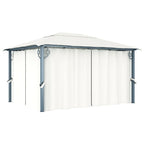 Pavillon mit Vorhängen & LED-Lichterkette 400x300 cm Creme Alu