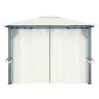 Pavillon mit Vorhängen & LED-Lichterkette 400x300 cm Creme Alu