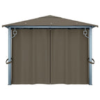 Pavillon mit Vorhängen & LED-Lichterkette 400x300 cm Taupe Alu