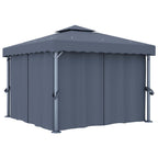 Pavillon mit Vorhängen & LED-Lichterkette 3x3 m Anthrazit