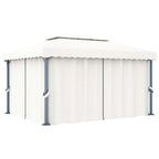 Pavillon mit Vorhängen & LED-Lichterketten 4x3 m Cremeweiß
