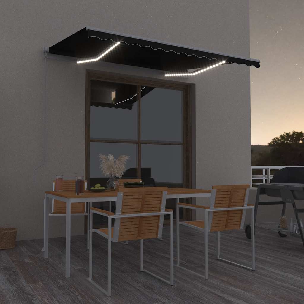 Markise Manuell Einziehbar mit LED 300x250 cm Anthrazit