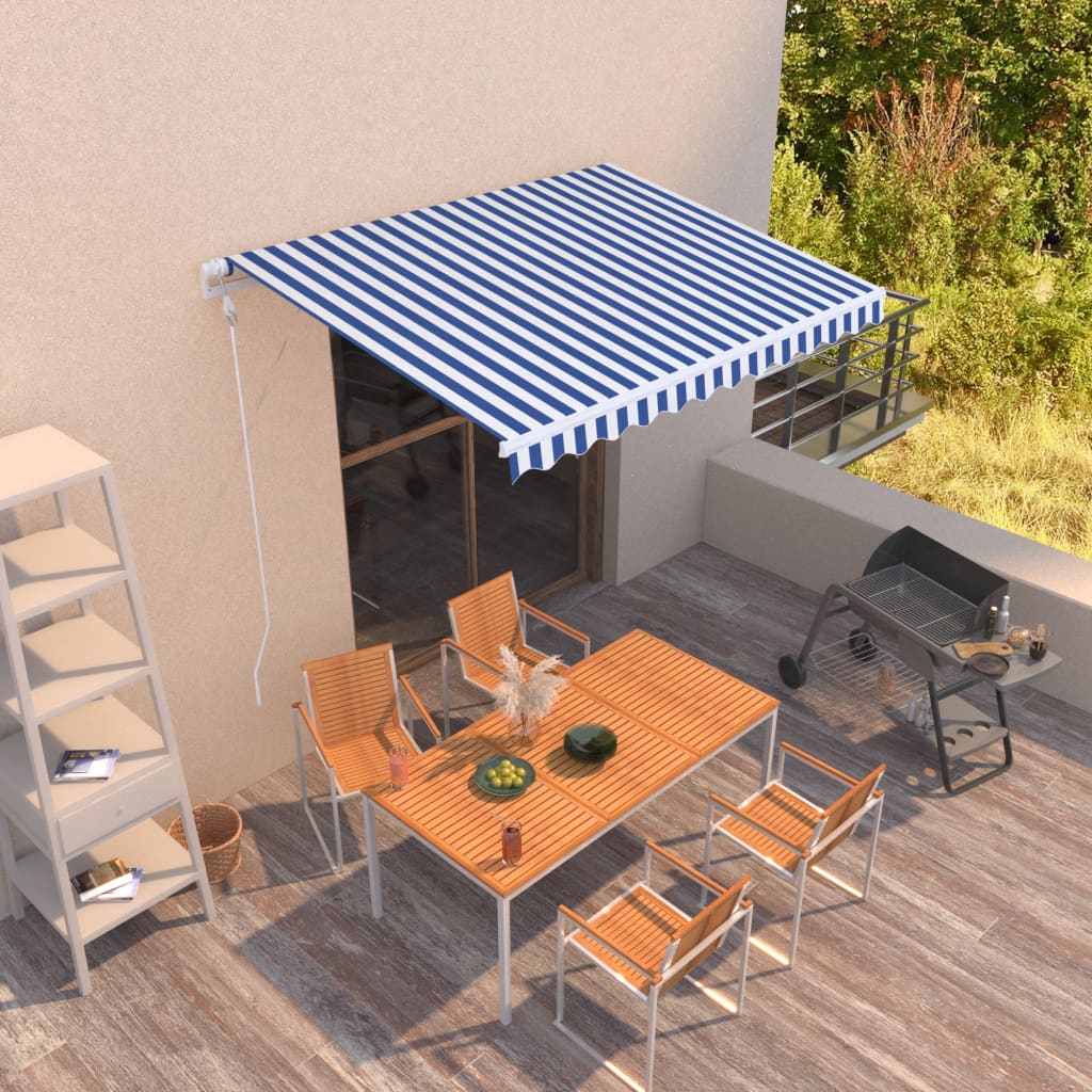 Markise Automatisch Einziehbar 300x250 cm Blau und Weiß