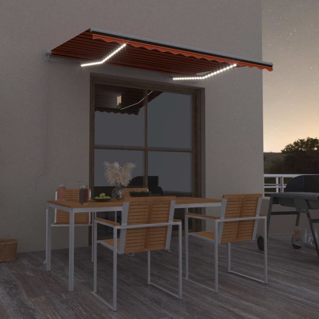 Markise Manuell Einziehbar mit LED 350x250 cm Orange Braun