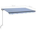 Markise Manuell Einziehbar mit LED 450x350 cm Blau und Weiß
