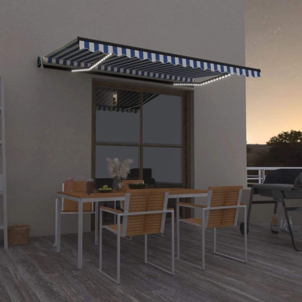 Automatische Markise mit LED & Windsensor 450x350 Blau und Weiß
