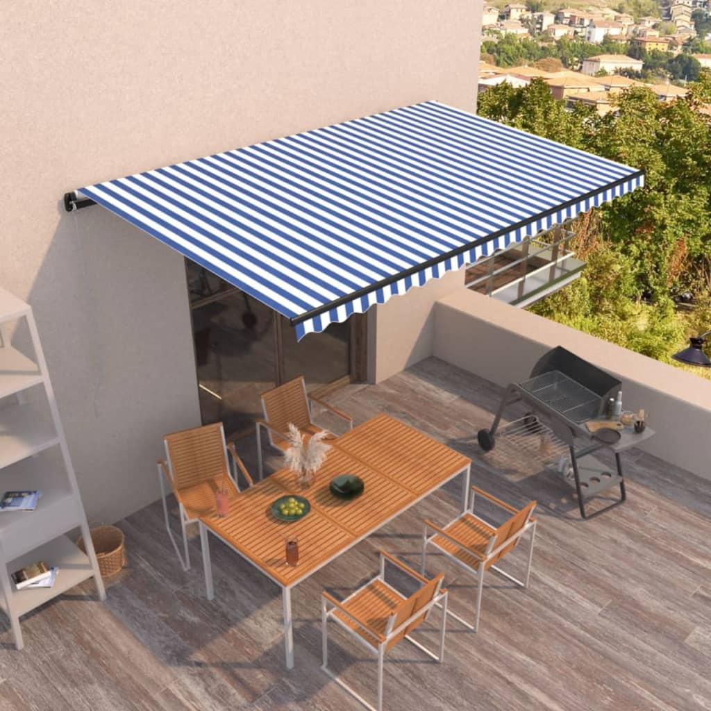 Markise Automatisch Einziehbar 500x350 cm Blau und Weiß