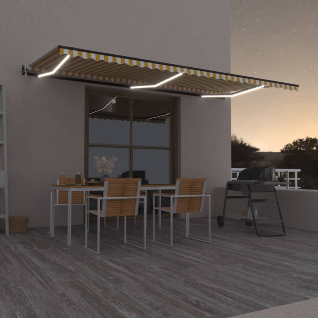 Automatische Markise mit LED & Windsensor 600x350 cm Gelb/Weiß