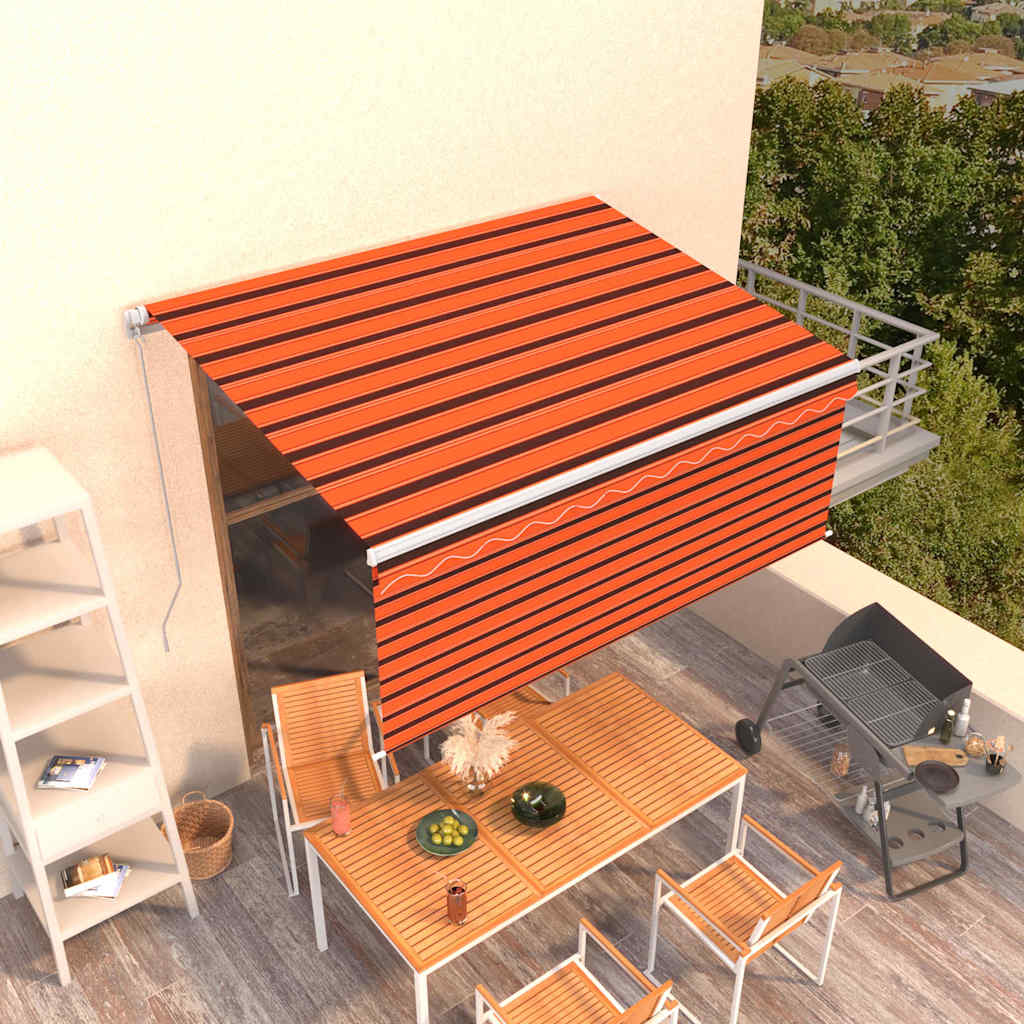 Markise Manuell Einziehbar mit Rollo 3,5x2,5 m Orange Braun