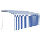 Markise Manuell Einziehbar mit Rollo LED 3,5x2,5m Blau Weiß