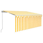 Markise Manuell Einziehbar mit Rollo & LED 3,5x2,5m Gelb & Weiß