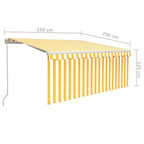 Markise Manuell Einziehbar mit Rollo & LED 3,5x2,5m Gelb & Weiß