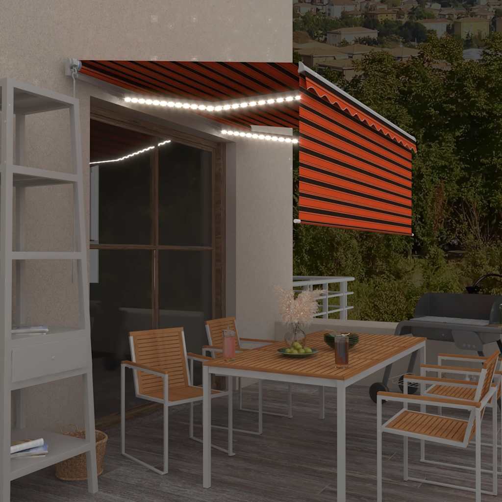 Markise Manuell Einziehbar mit Rollo LED 3,5x2,5 m Orange Braun