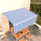 Markise Manuell Einziehbar mit Rollo 4x3 m Blau & Weiß