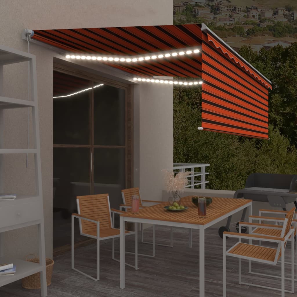 Markise Manuell Einziehbar mit Rollo & LED 4,5x3 m Orange Braun