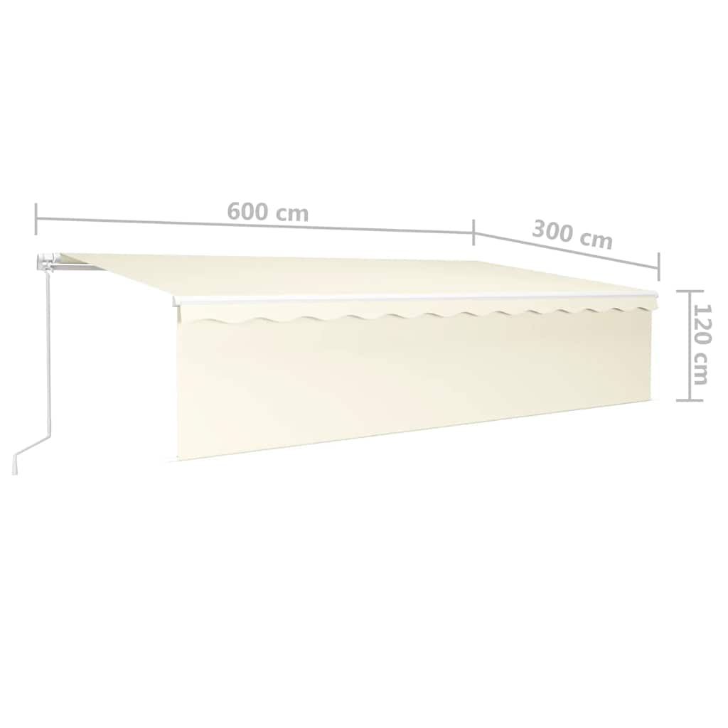 Markise Manuell Einziehbar mit Rollo & LED 6x3 m Creme