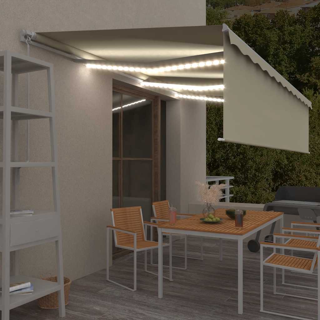 Markise Manuell Einziehbar mit Rollo & LED 6x3 m Creme