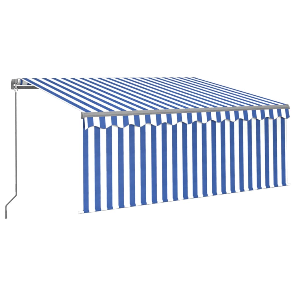 Markise Manuell Einziehbar mit Rollo 3x2,5 m Blau und Weiß