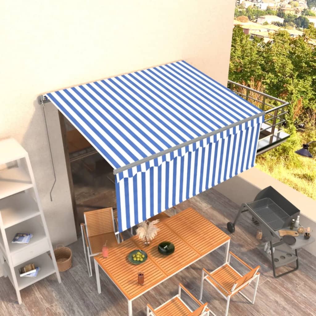 Markise Manuell Einziehbar mit Rollo 3x2,5 m Blau und Weiß