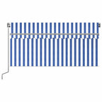 Markise Manuell Einziehbar mit Rollo LED 3x2,5 m Blau & Weiß