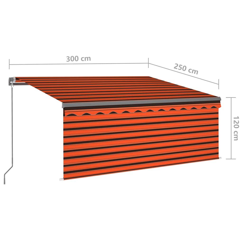 Markise Manuell Einziehbar mit Rollo & LED 3x2,5 m Orange Braun