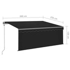 Markise Automatisch Einziehbar mit Volant 3x2,5 m Anthrazit