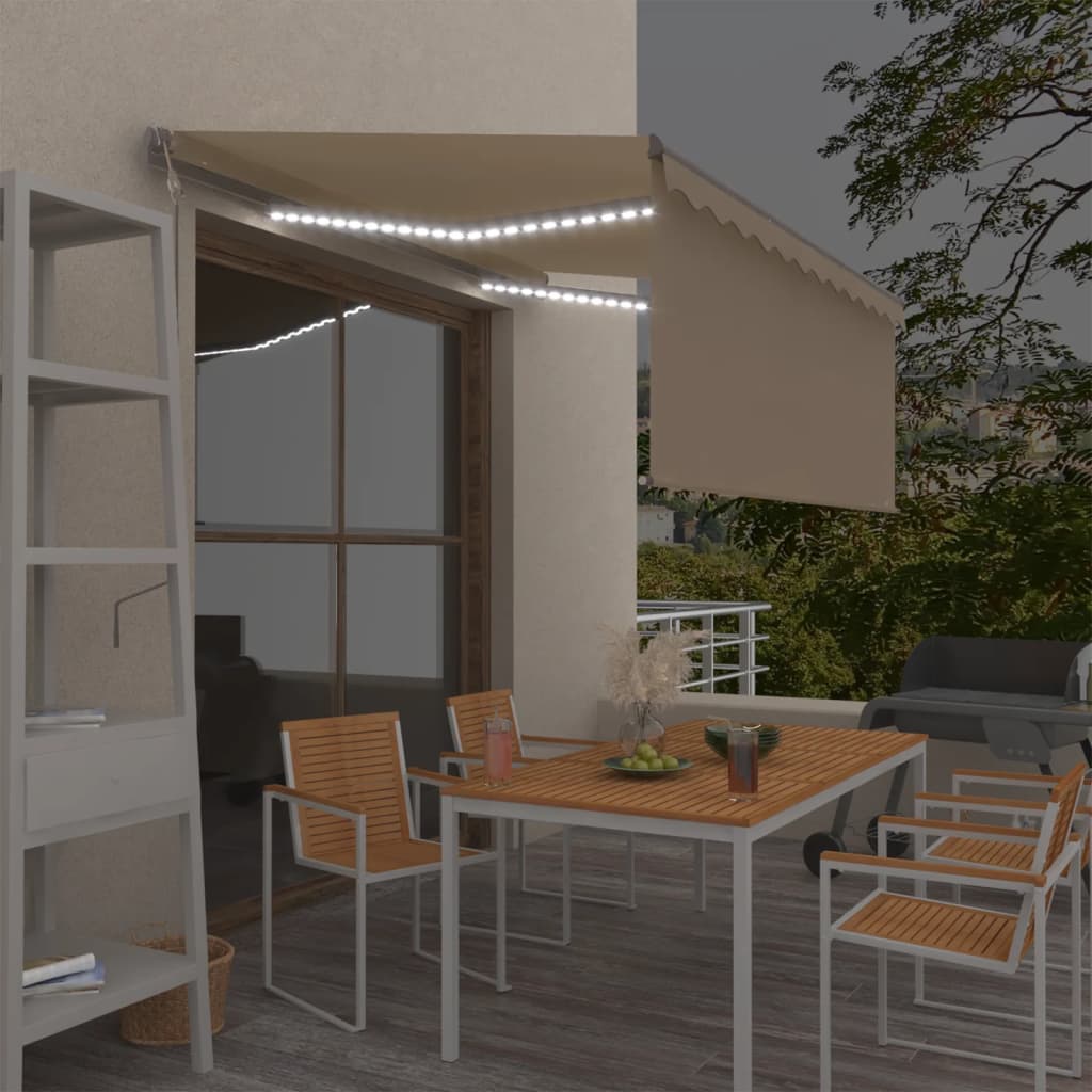 Markise Automatisch mit Rollo LED Windsensor 3,5x2,5m Creme