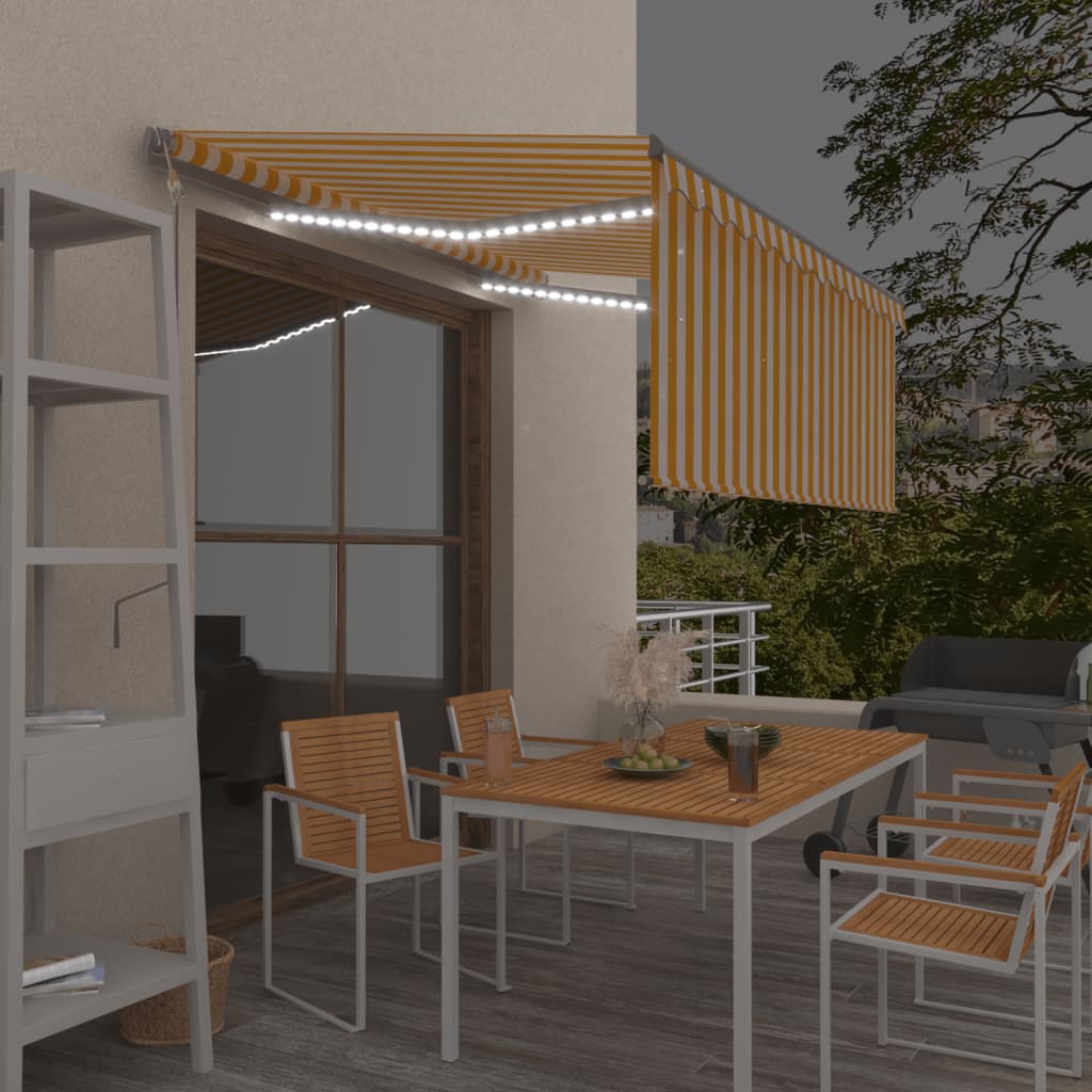 Markise Automatisch mit Rollo LED Windsensor 3,5x2,5m Gelb Weiß