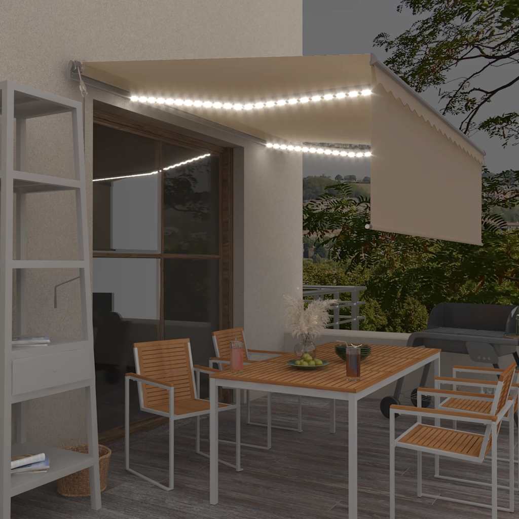Markise Automatisch mit Rollo LED Windsensor 4x3 m Creme